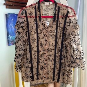 Anthropologie postage mesh and lace floral top size small